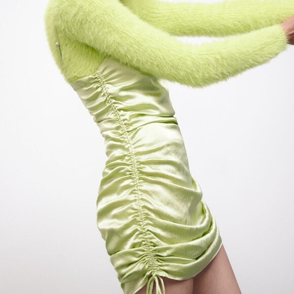 ZARA GREEN RUCHED SATIN EFFECT DRESS - Picture 9 of 16